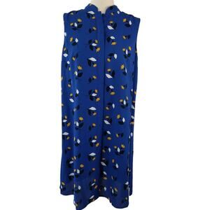 Anne Klein Blue Yellow White Floral Lined Shift Dress Button Front NEW   Small